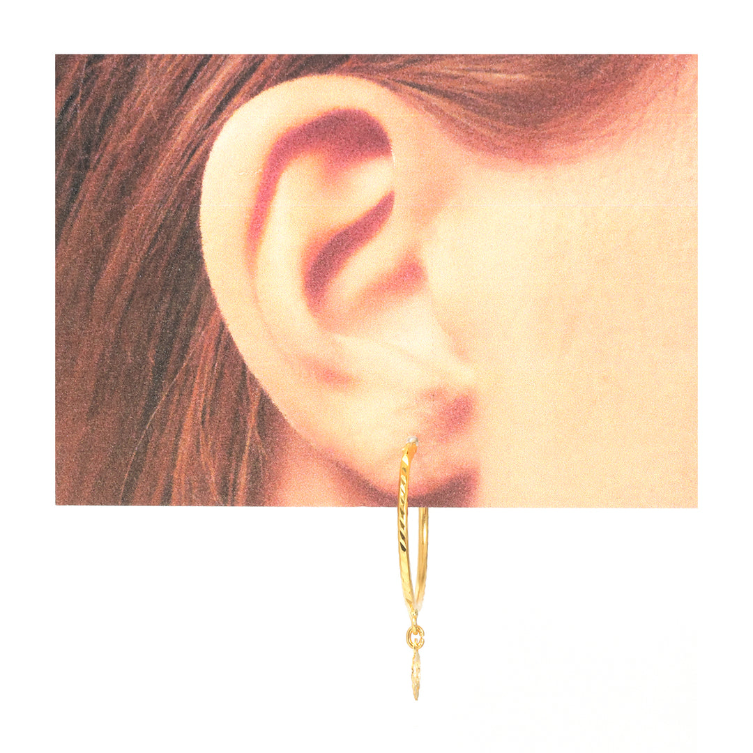 22K Gold Diamond-Cut Hoop Earrings Spiral Charm