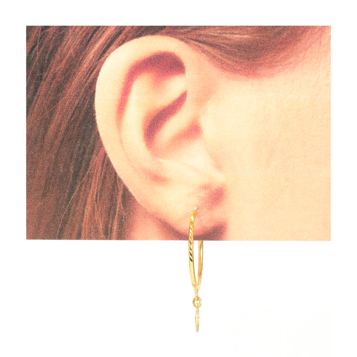 22K Gold Diamond-Cut Hoop Earrings Spiral Charm
