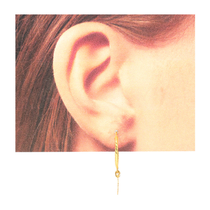 22K Gold Diamond-Cut Hoop Earrings with Charm Drop