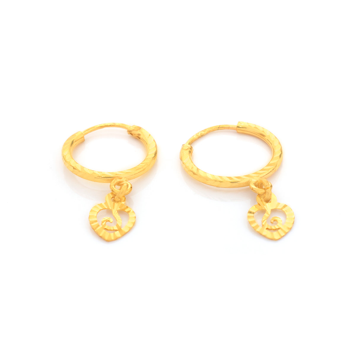 22K Gold Diamond-Cut Hoop Spiral Charm Earrings