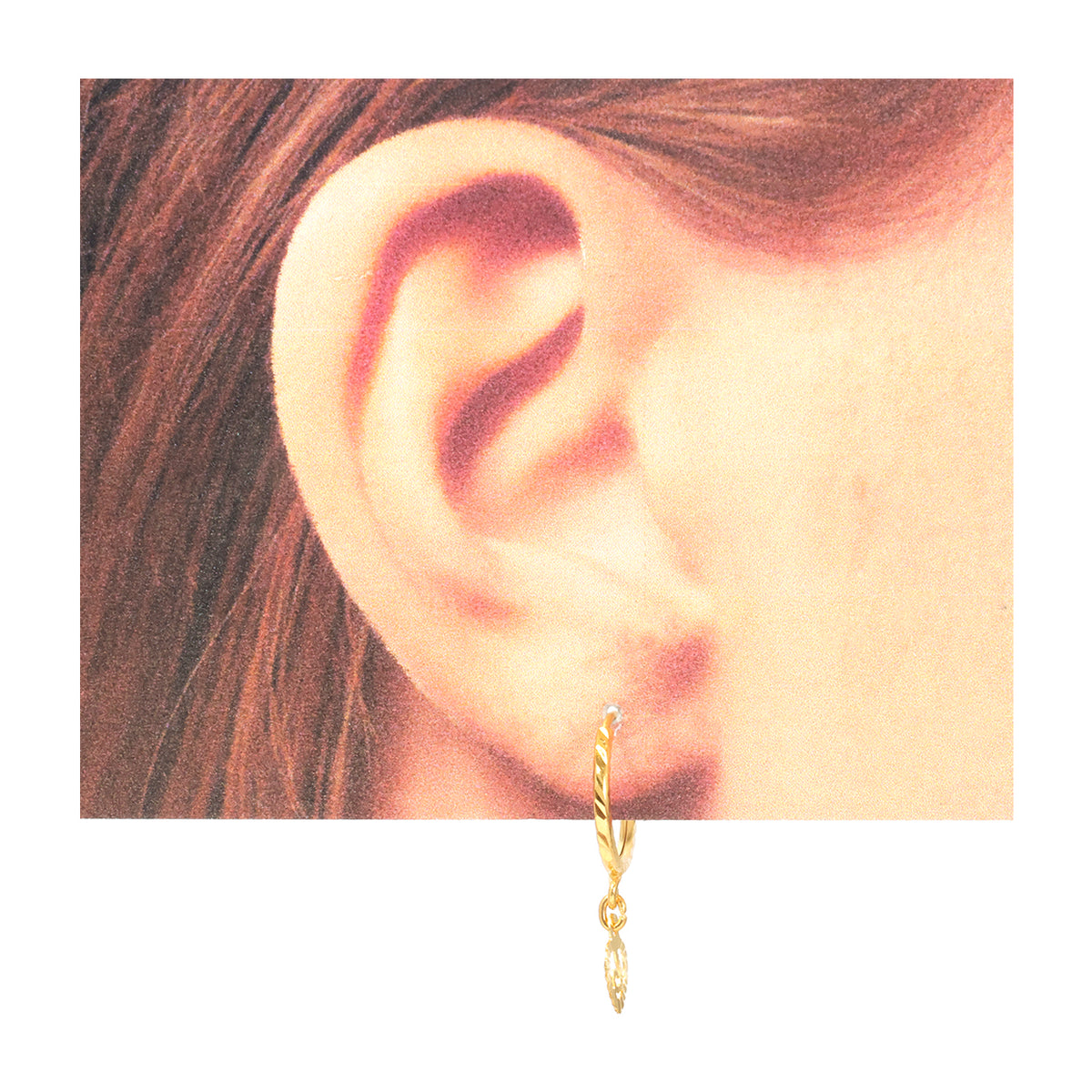 22K Gold Diamond-Cut Hoop Spiral Charm Earrings