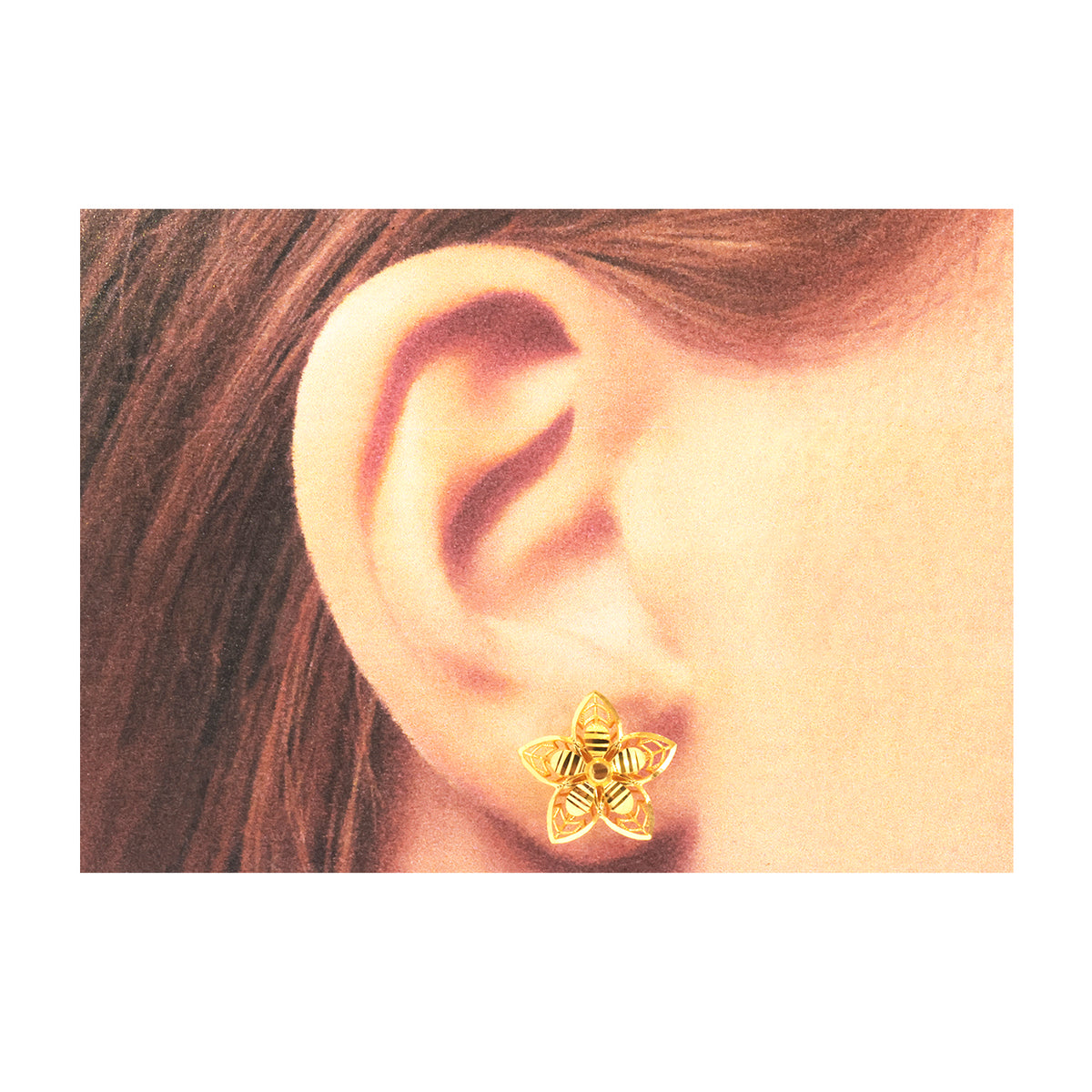 22K Gold Five-Petal Filigree Flower Stud Earrings