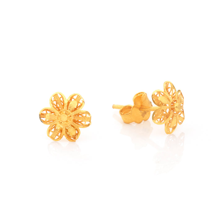 22K Gold Filigree Flower Stud Earrings