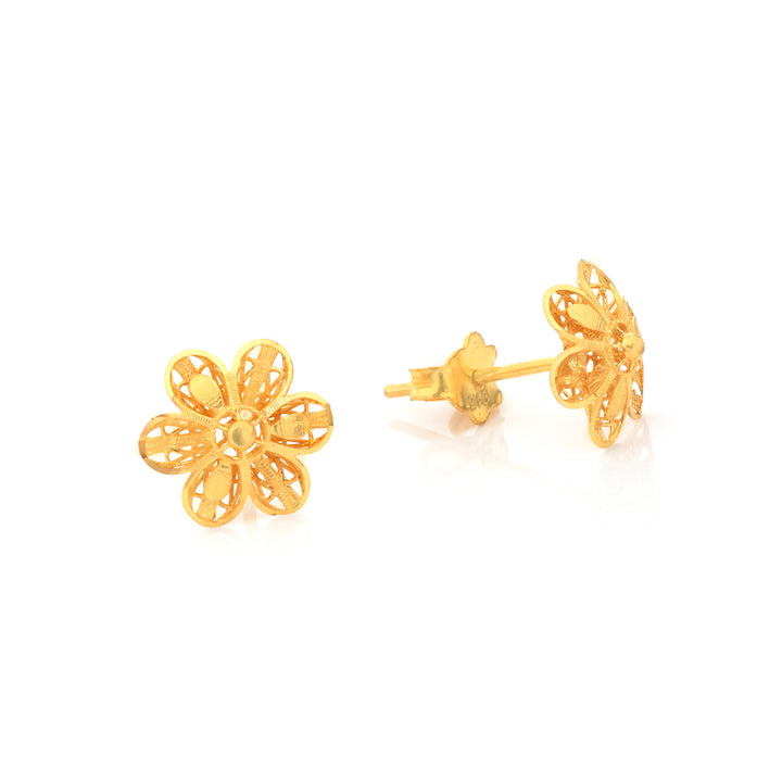 22K Gold Filigree Flower Stud Earrings