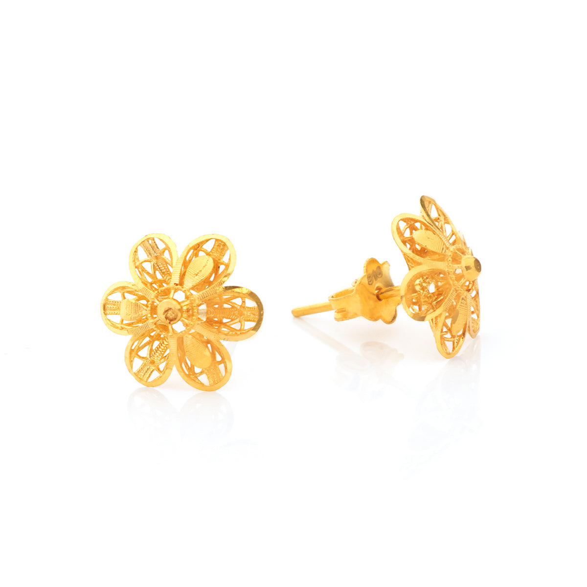 22K Gold Filigree Flower Stud Earrings
