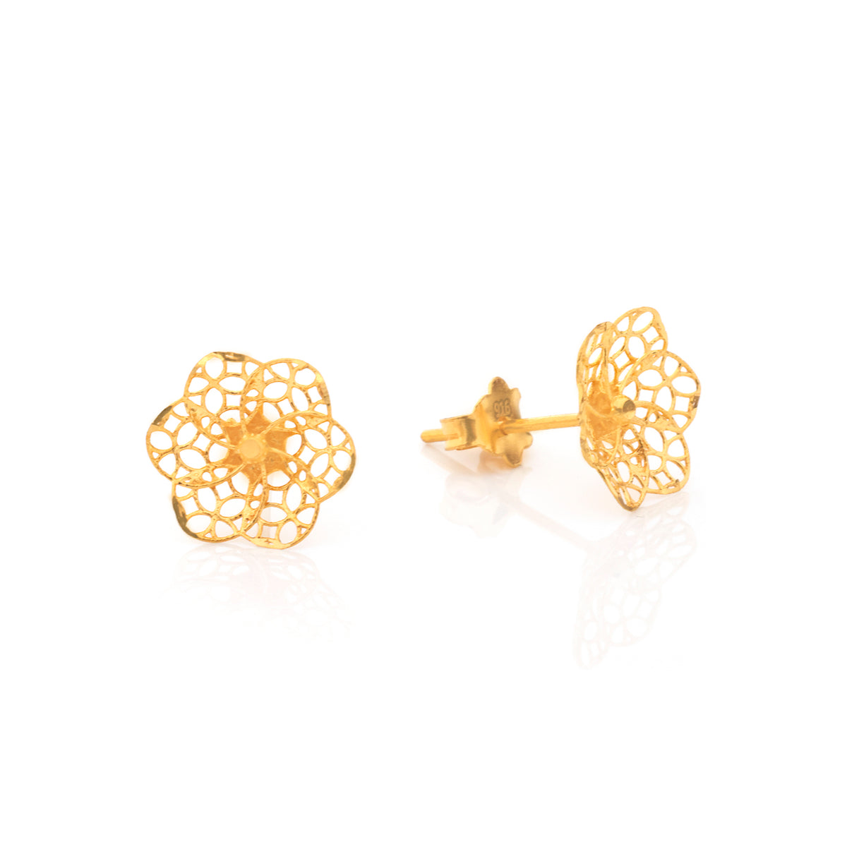 22K Gold Filigree Flower Stud Earrings