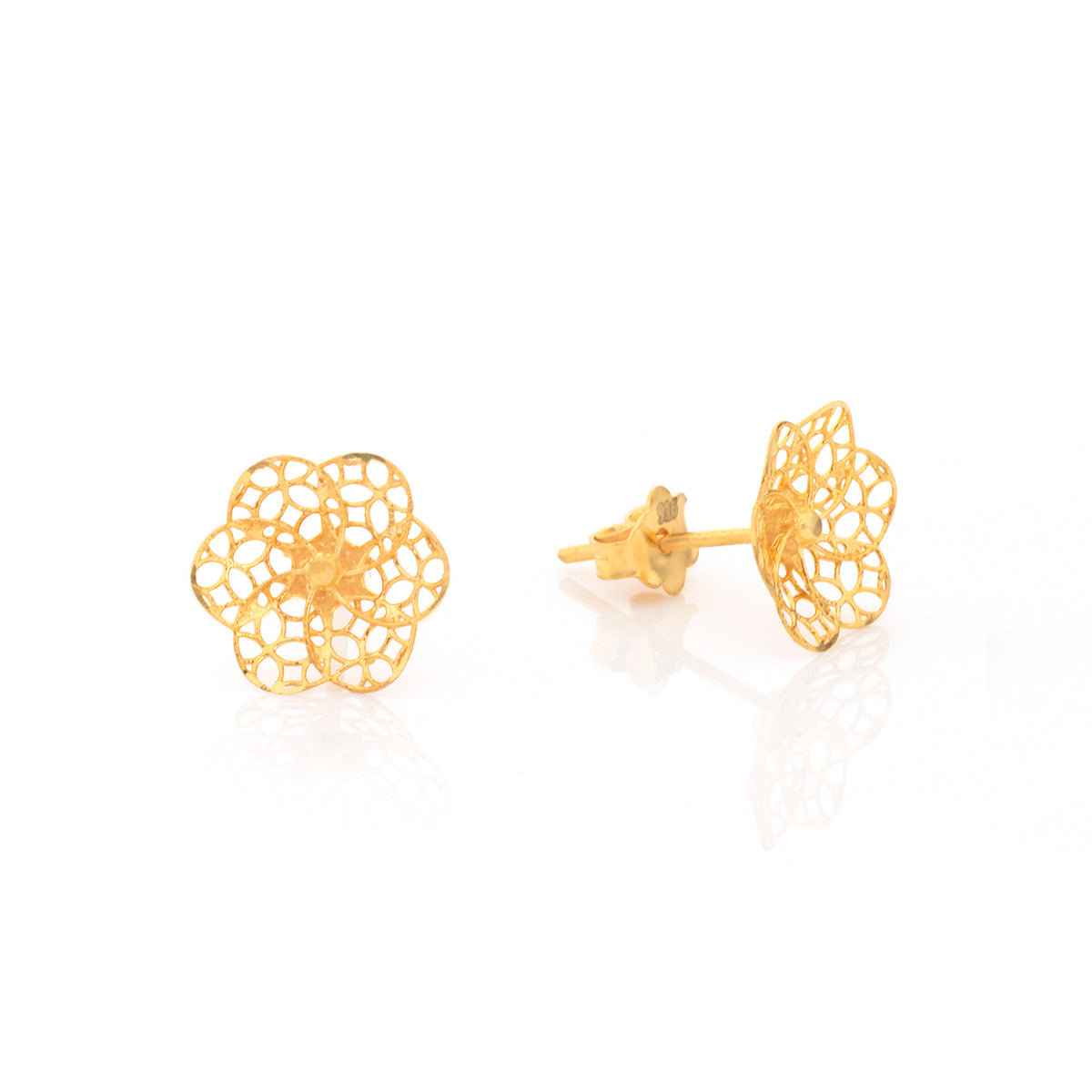 22K Gold Filigree Flower Stud Earrings
