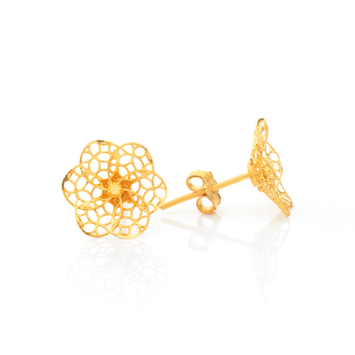 22K Gold Filigree Flower Stud Earrings