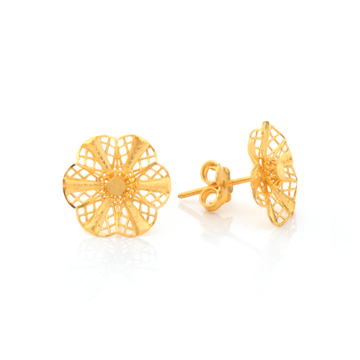 22K Gold Filigree Flower Stud Earrings
