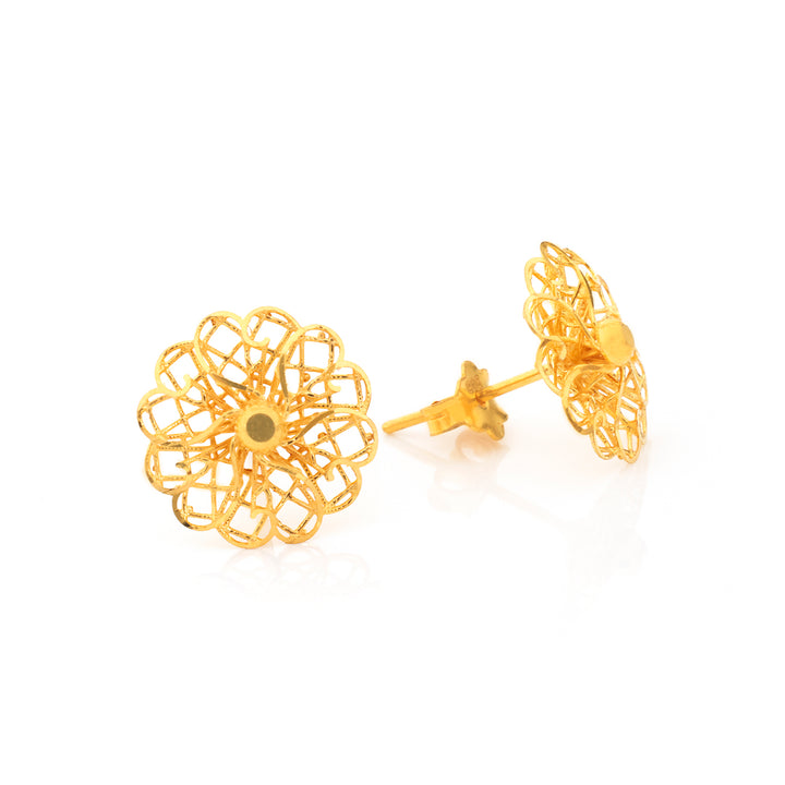 22K Gold Filigree Flower Stud Earrings