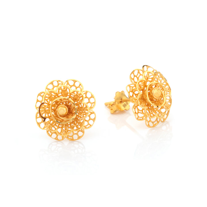 22K Gold Filigree Flower Stud Earrings