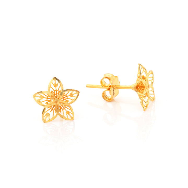 22K Gold Five-Petal Filigree Flower Stud Earrings