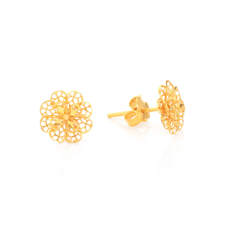22K Gold Filigree Flower Stud Earrings