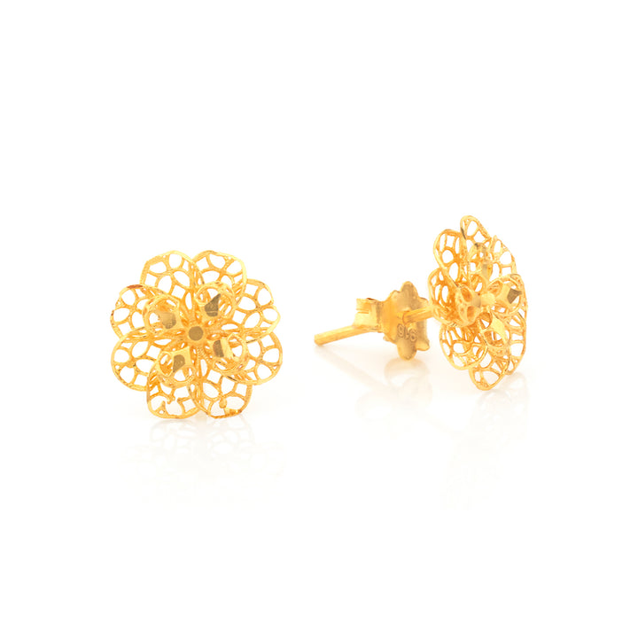 22K Gold Filigree Flower Stud Earrings