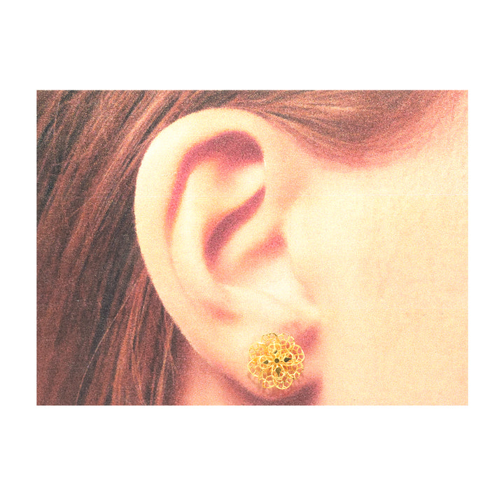 22K Gold Filigree Flower Stud Earrings