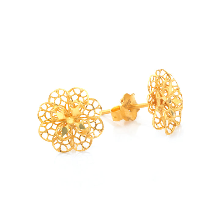22K Gold Filigree Flower Stud Earrings