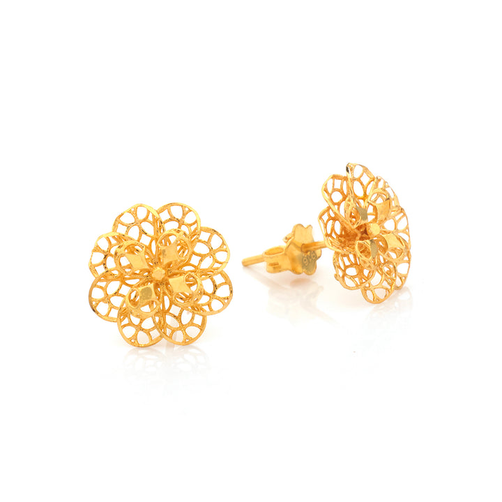 22K Gold Filigree Flower Stud Earrings