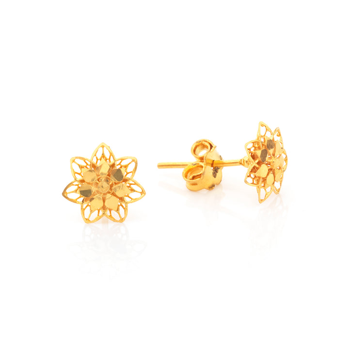 22K Gold Filigree Flower Stud Earrings