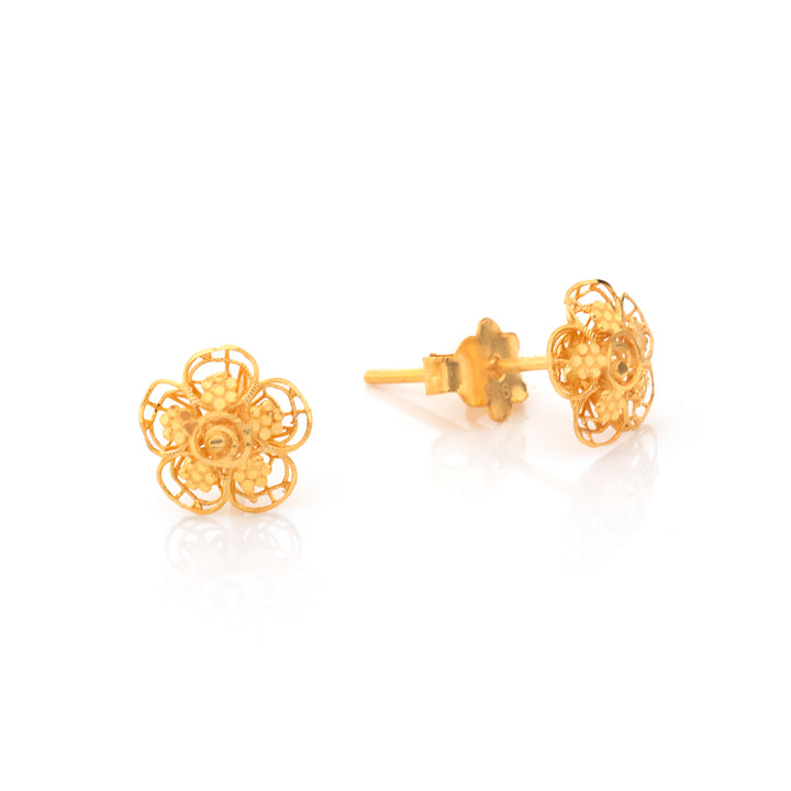 22K Gold Filigree Flower Stud Earrings
