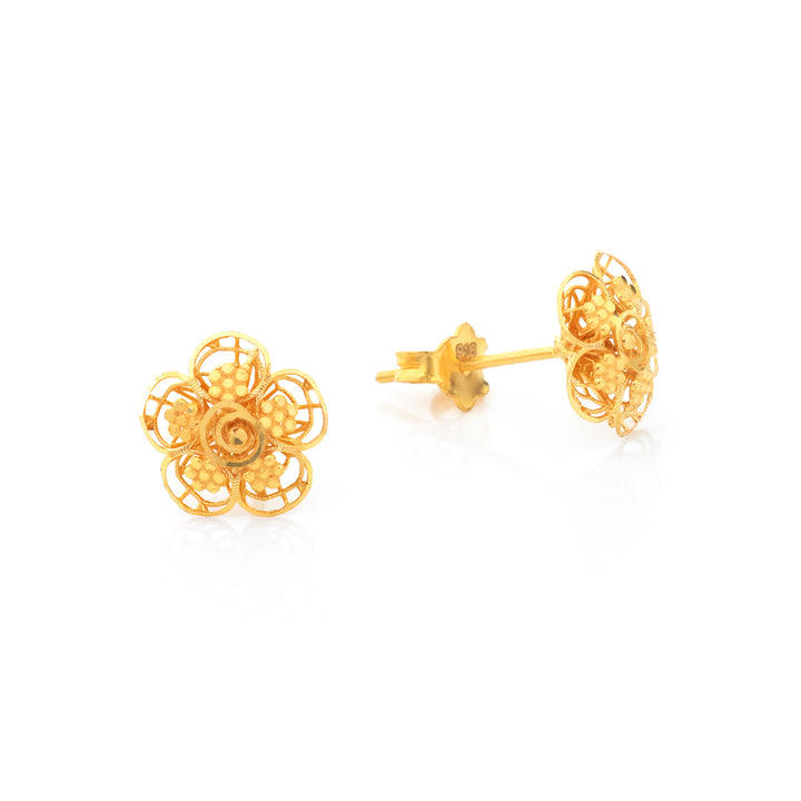 22K Gold Filigree Flower Stud Earrings