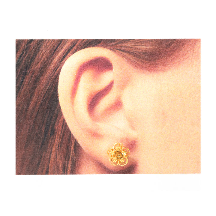 22K Gold Filigree Flower Stud Earrings