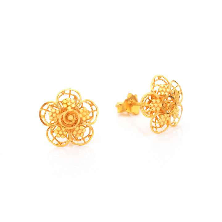 22K Gold Filigree Flower Stud Earrings