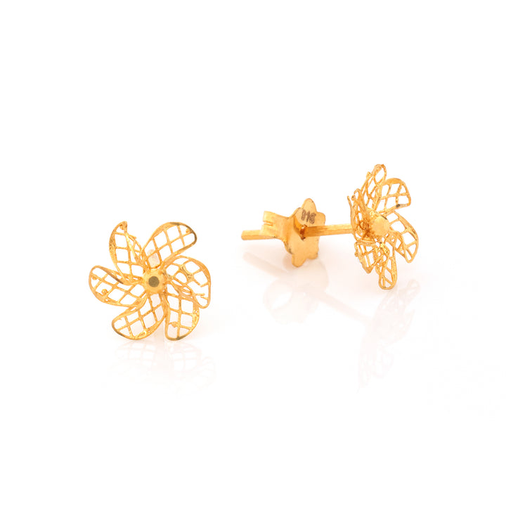 22K Gold Five-Petal Filigree Flower Stud Earrings