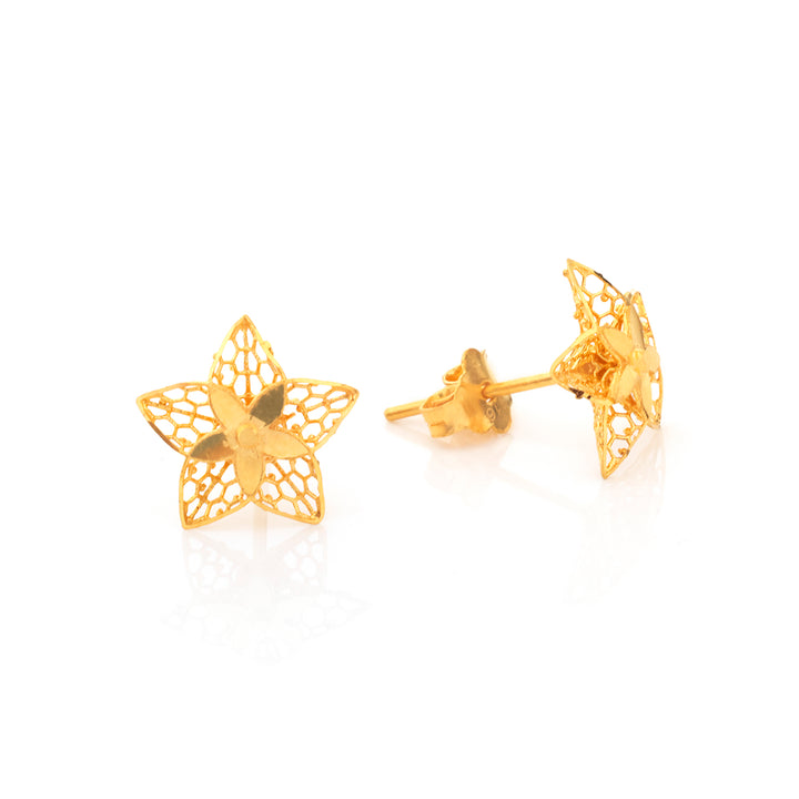 22K Gold Five-Petal Filigree Flower Stud Earrings