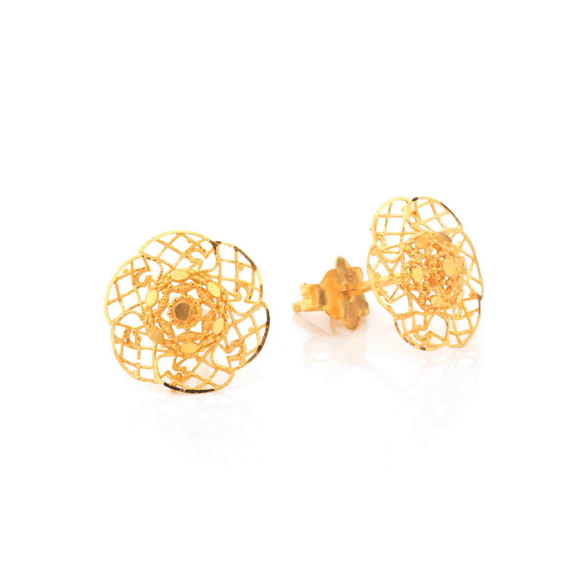 22K Gold Filigree Flower Stud Earrings