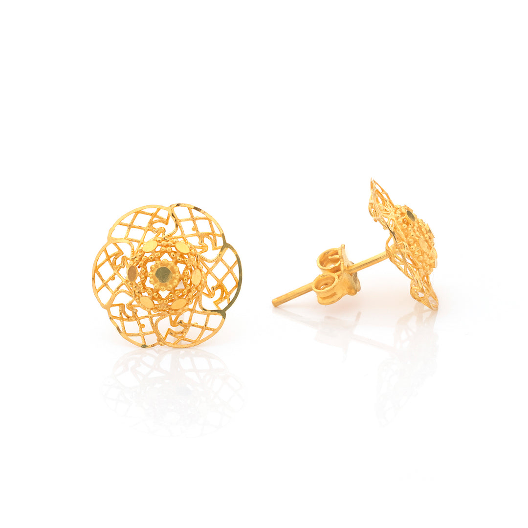 22K Gold Filigree Lattice Flower Stud Earrings