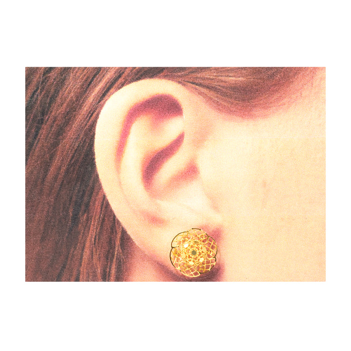 22K Gold Filigree Lattice Flower Stud Earrings
