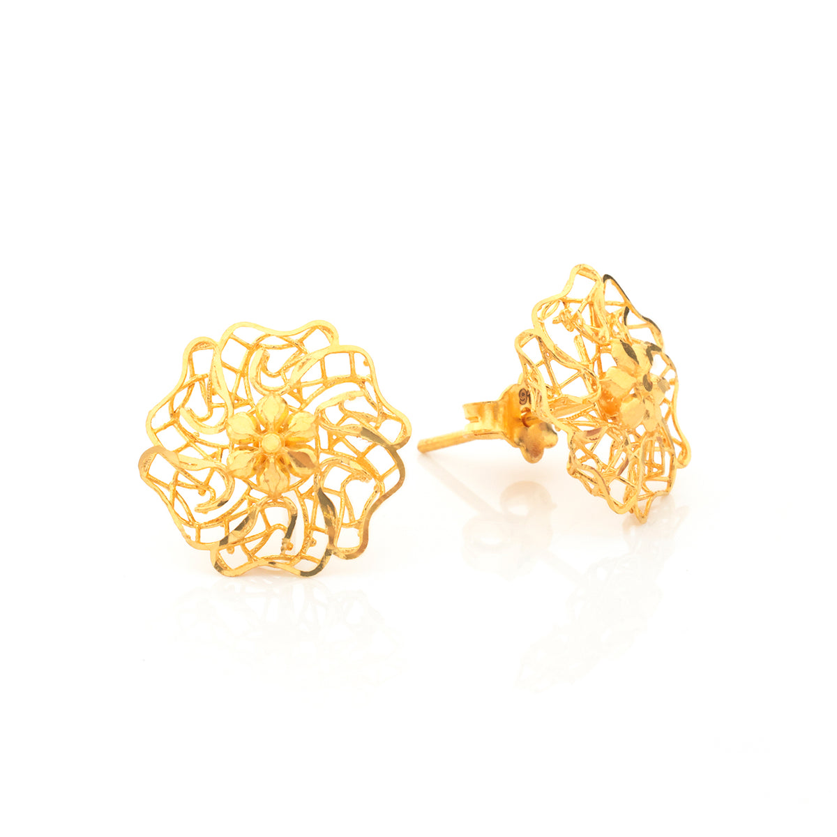 22K Gold Filigree Flower Stud Earrings