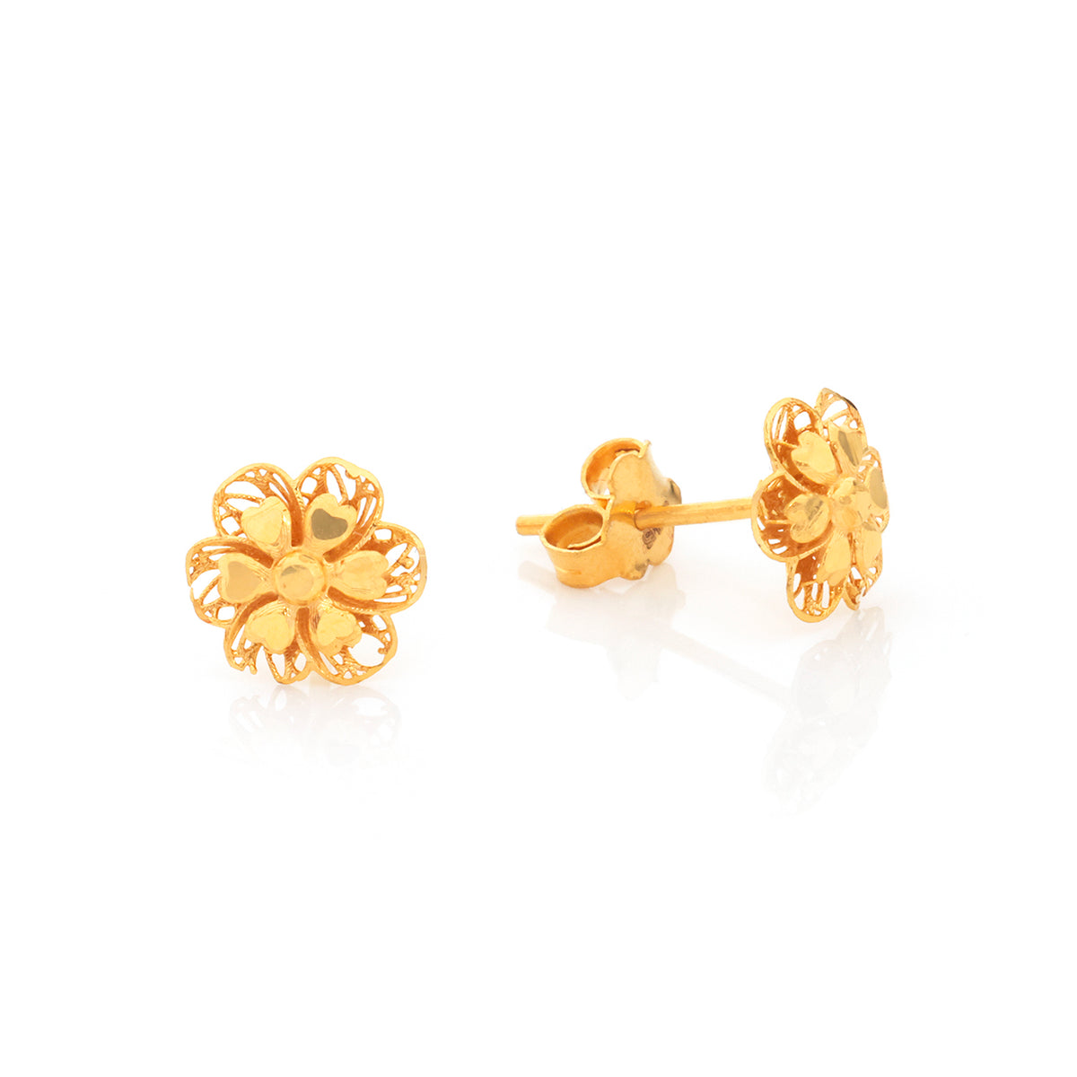 22K Gold Filigree Flower Stud Earrings