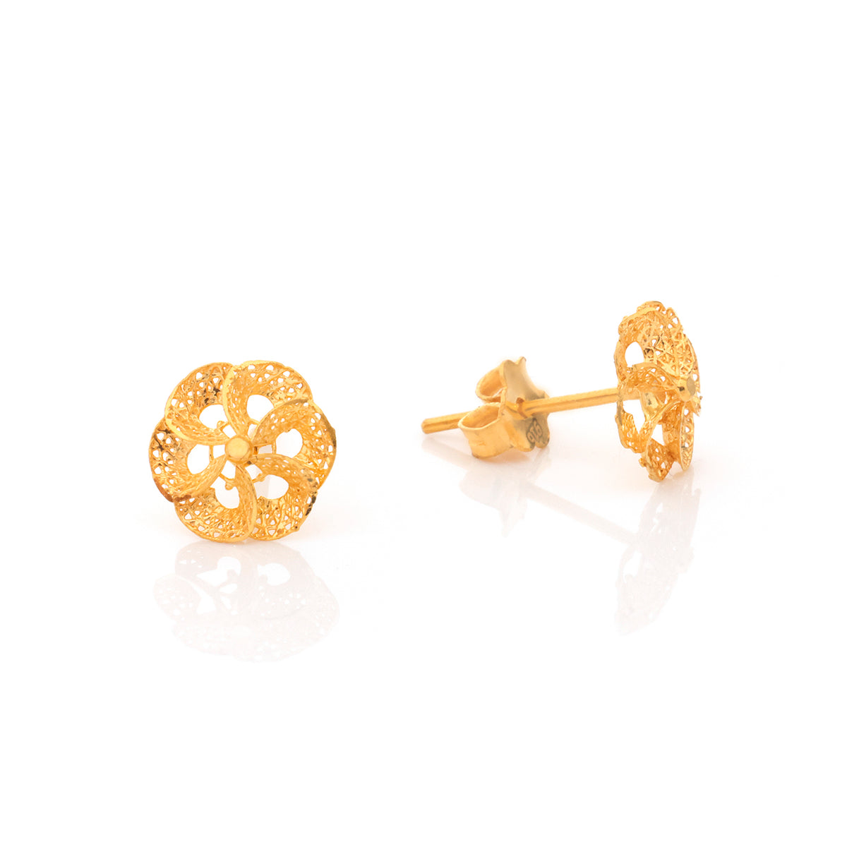 22K Gold Filigree Flower Stud Earrings