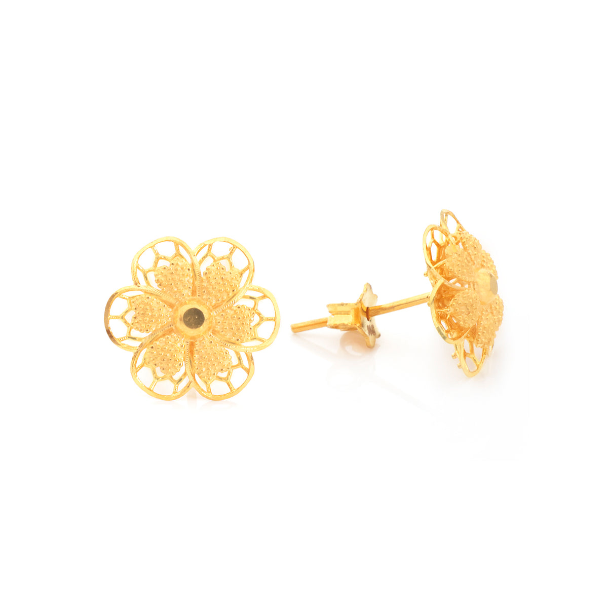 22K Gold Filigree Flower Stud Earrings