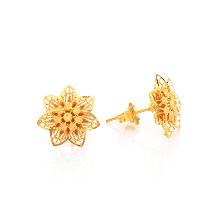 22K Gold Filigree Flower Stud Earrings