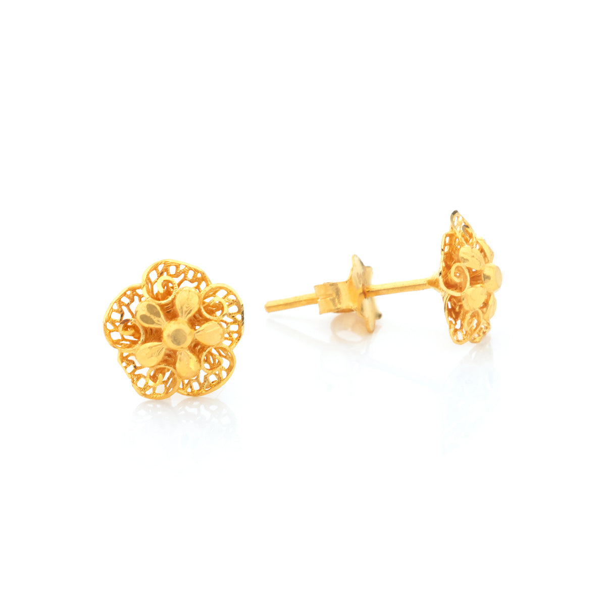 22K Gold Filigree Flower Stud Earrings