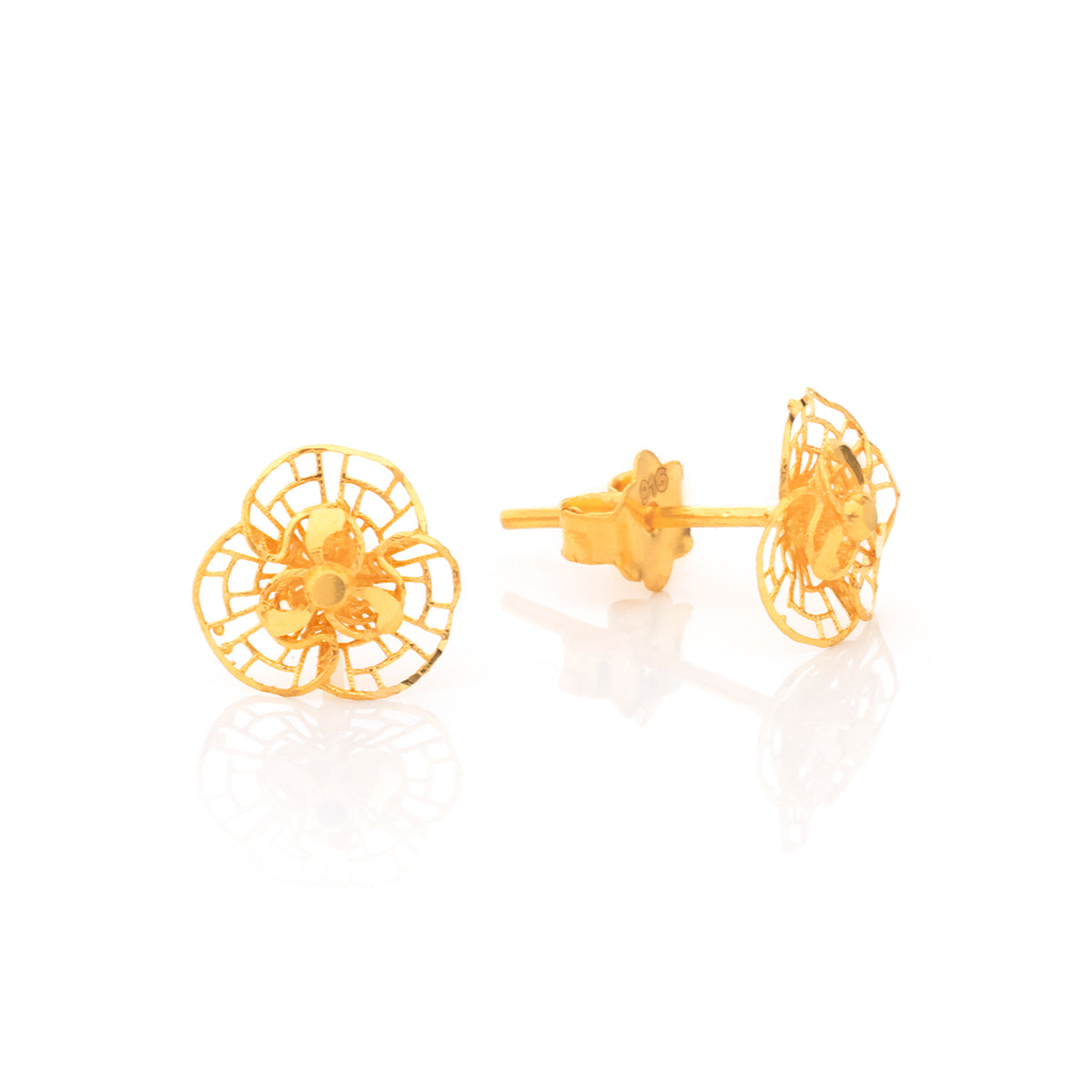 22K Gold Filigree Flower Stud Earrings