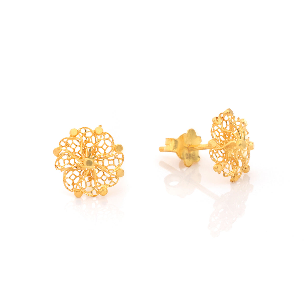 22K Gold Filigree Flower Stud Earrings