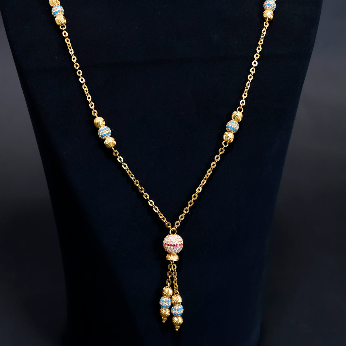 21K Gold Necklace for Women – Elegant Beaded Design – Close View