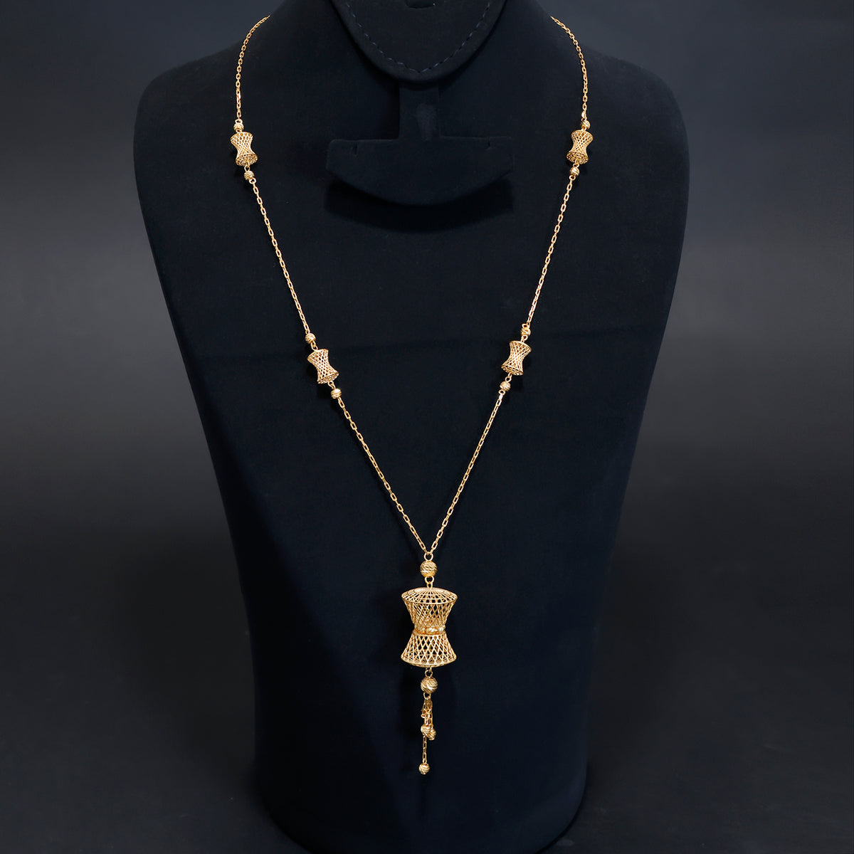 21K gold long necklace with intricate woven detailing - Zero Making Charge - Main View