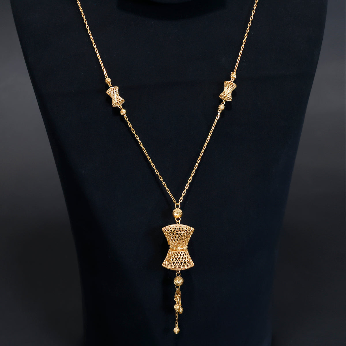 21K gold long necklace with intricate woven detailing - Zero Making Charge - Close View