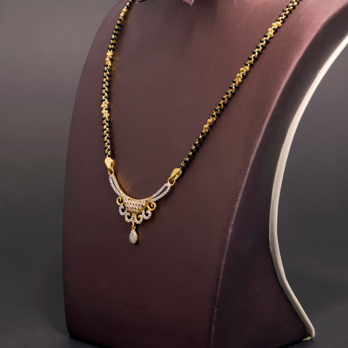 22K Gold Necklace - Mangalsutra Design - Zero Making Charge - Side Angle