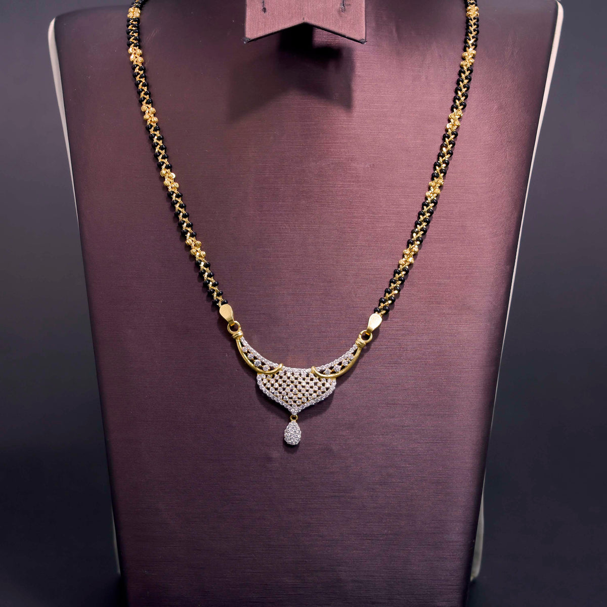 22K Gold Necklace – Classic CZ Mangalsutra Style - Main View