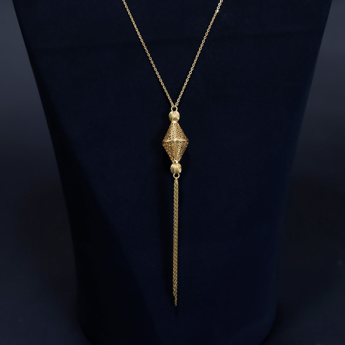 21K Gold Necklace for Women – Filigree Drop Design – Close View