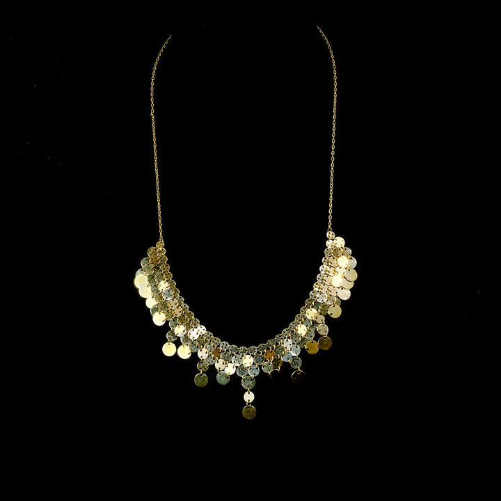 Necklace with circular pendants on a black background