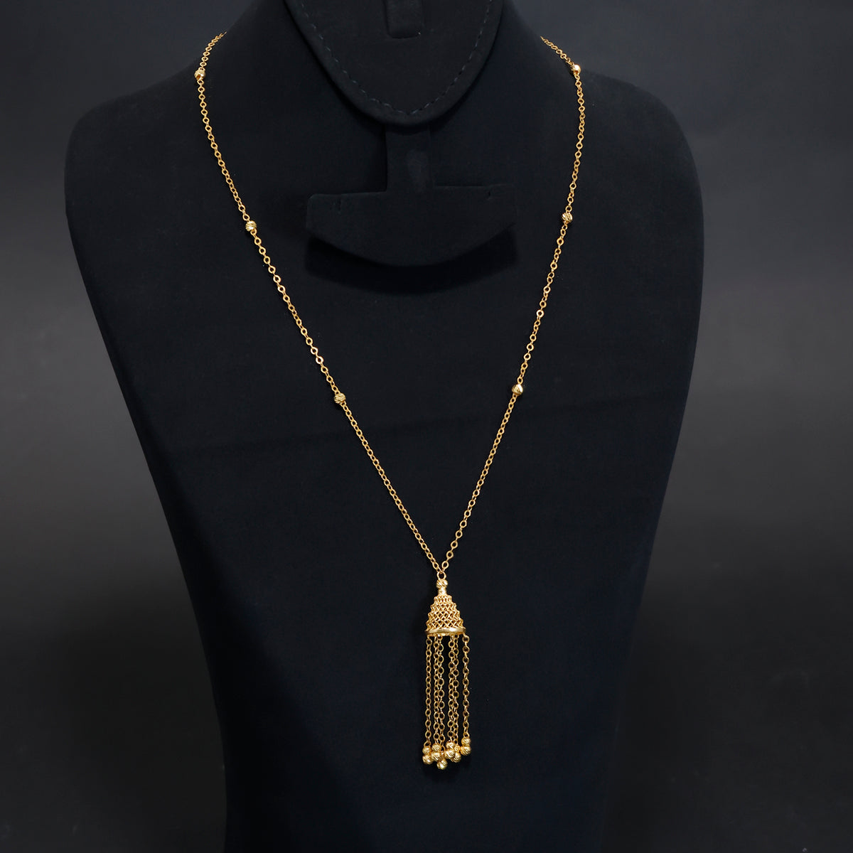 21K Gold Long Necklace for Women – Elegant Tassel Pendant – Main View