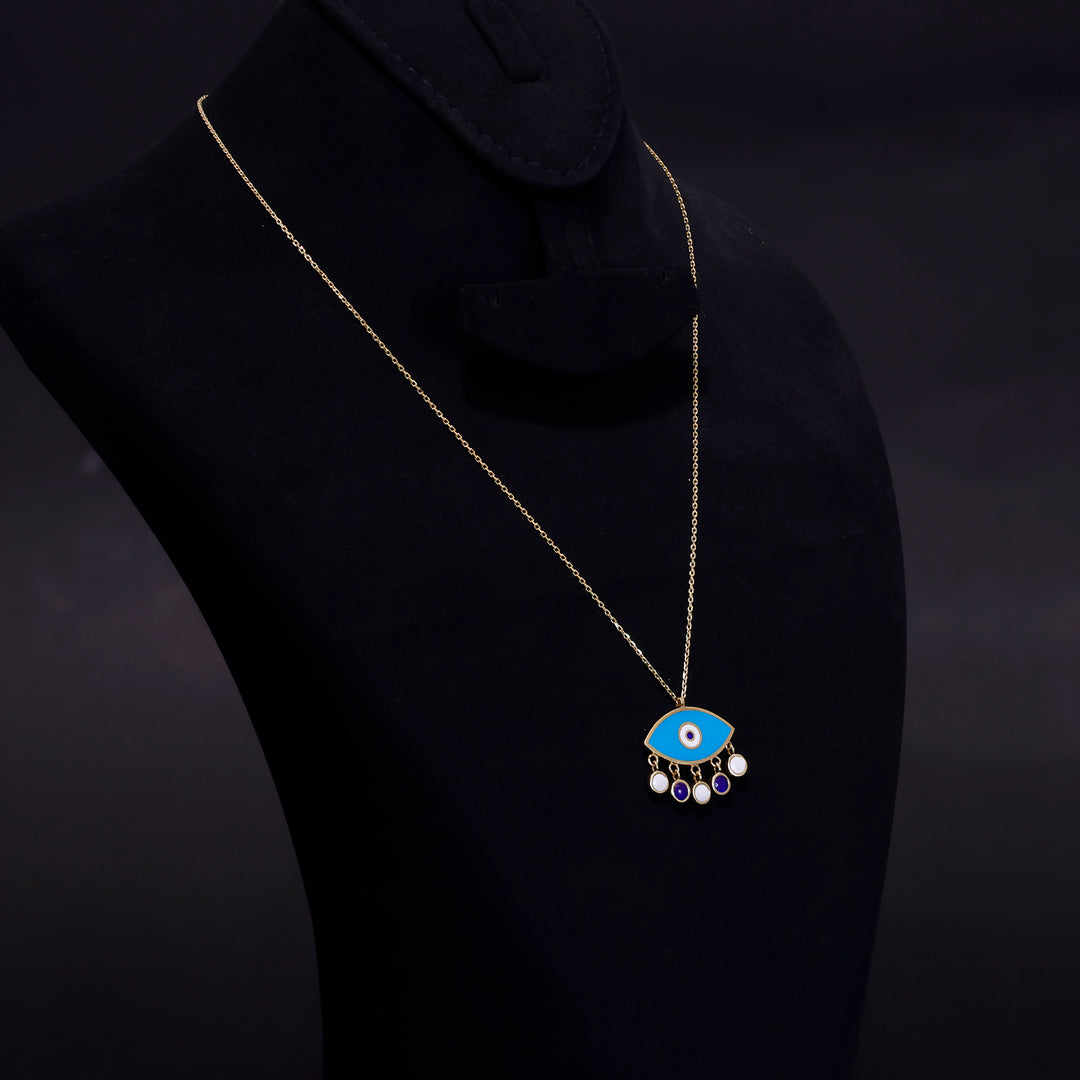 18K Gold Evil Eye Necklace - Elegant Protective Charm - Side Angle