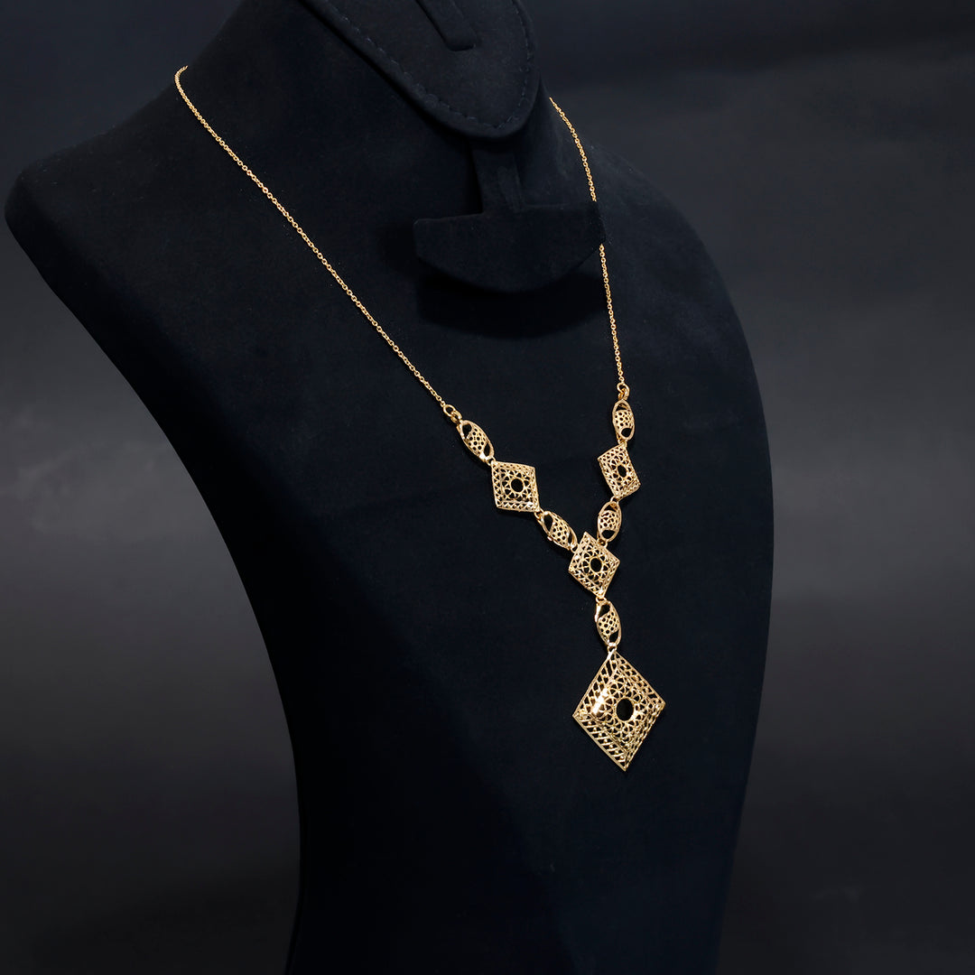 21K Gold Geometric Filigree Necklace – Zero Making Charge - Side Angle