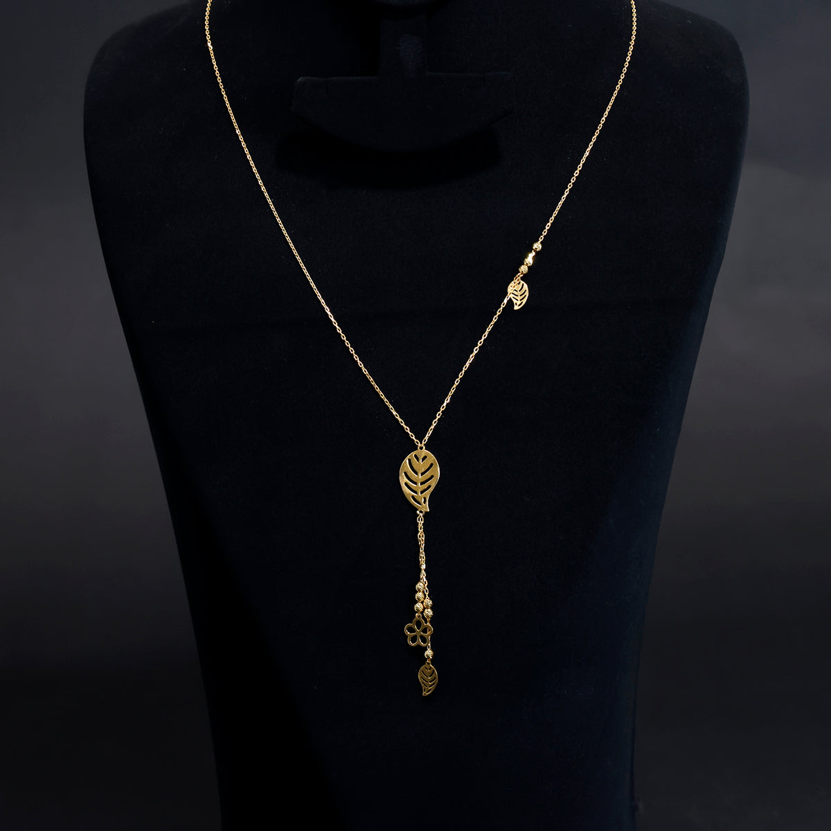 21K Gold Necklace – Lariat-style necklace with leaf cutout motif - Main View